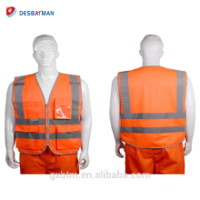 Custom Logo Road Safety Fluorescent Yellow Orange Hi Vis Mesh Safety Vest With Pockets And Front Zipper